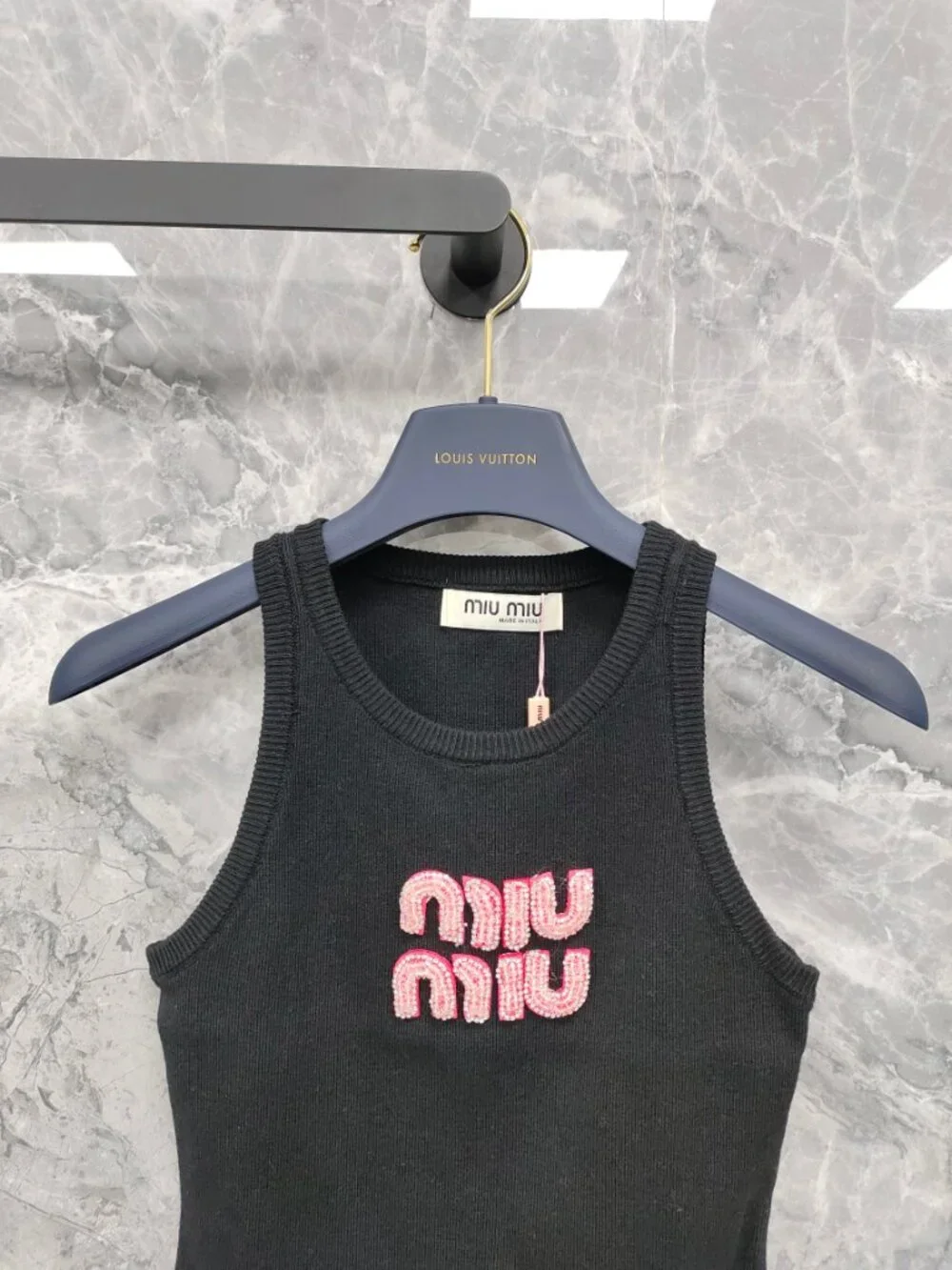 Miu Miu Ribbed Jersey Black Tank Top